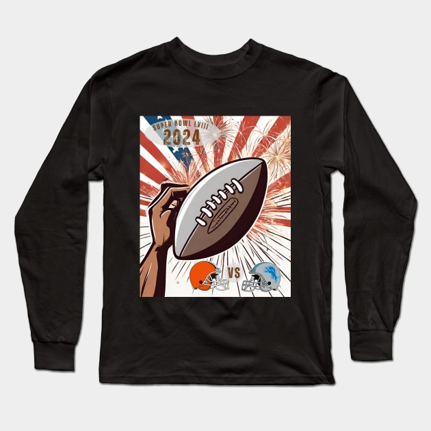 Cleveland Versus Detroit 2024 Football Super Bowl LVIII Long Sleeve T-Shirt by Little Duck Designs